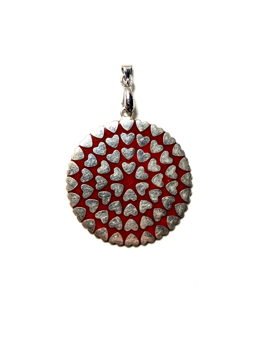 Tiffany & Co. Sterling Silver 925 Red Heart Round Pendant 11.8g